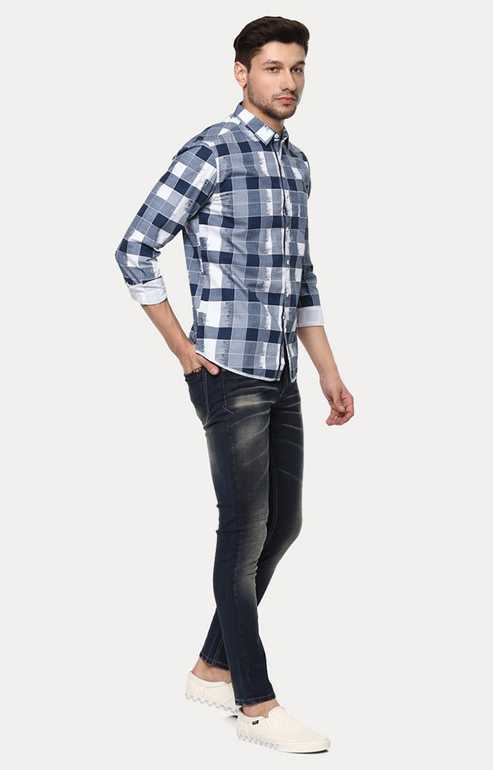 Spykar Men'S Blue Cotton Checked Casual Shirts