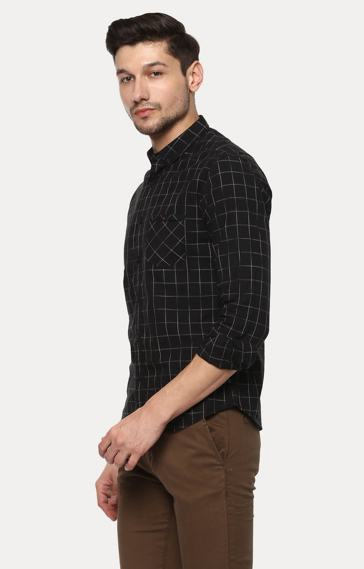 Spykar Men'S Black Cotton Checked Casual Shirts