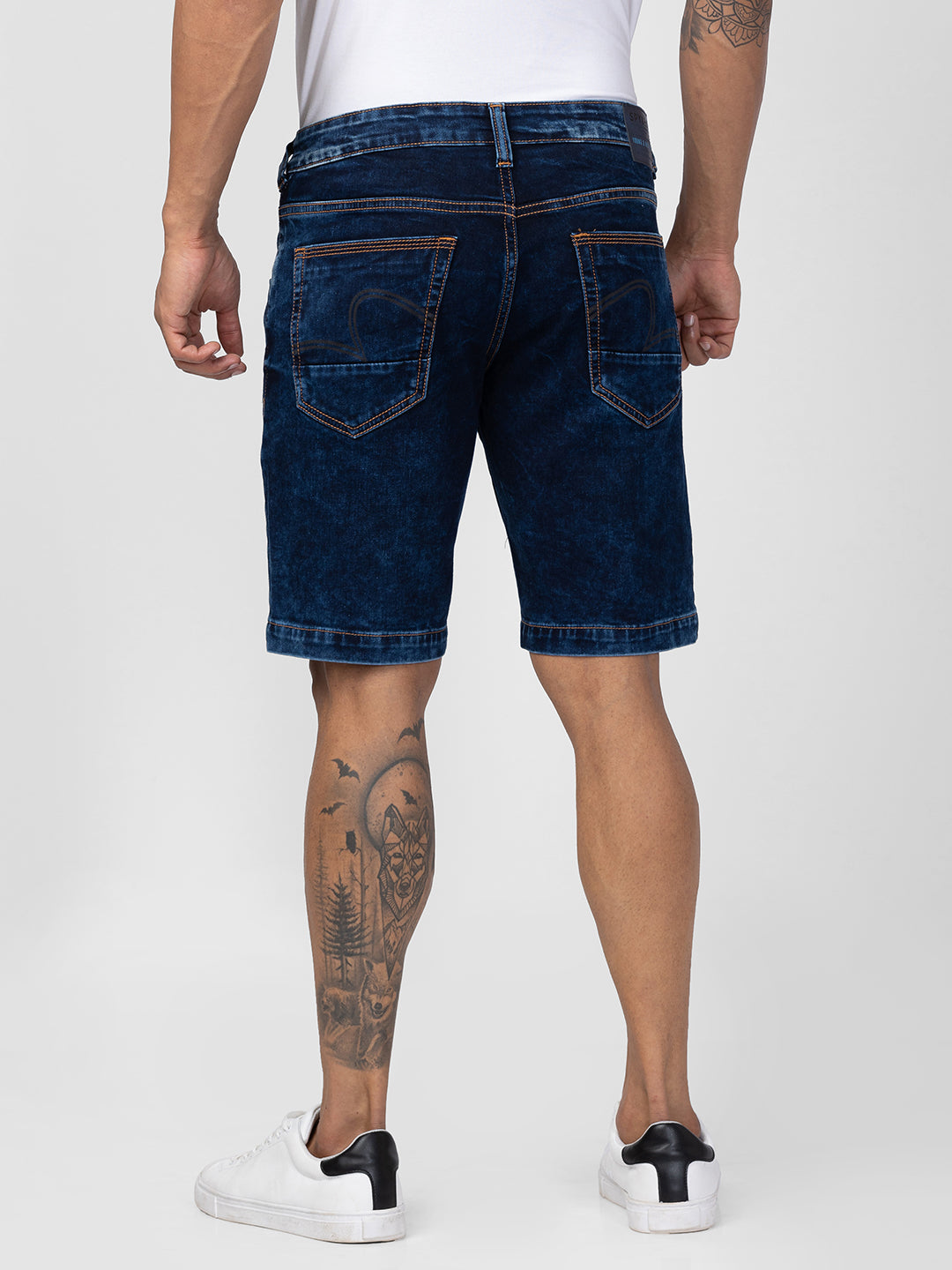 Spykar Men Dark Blue Slim Fit Denim Shorts