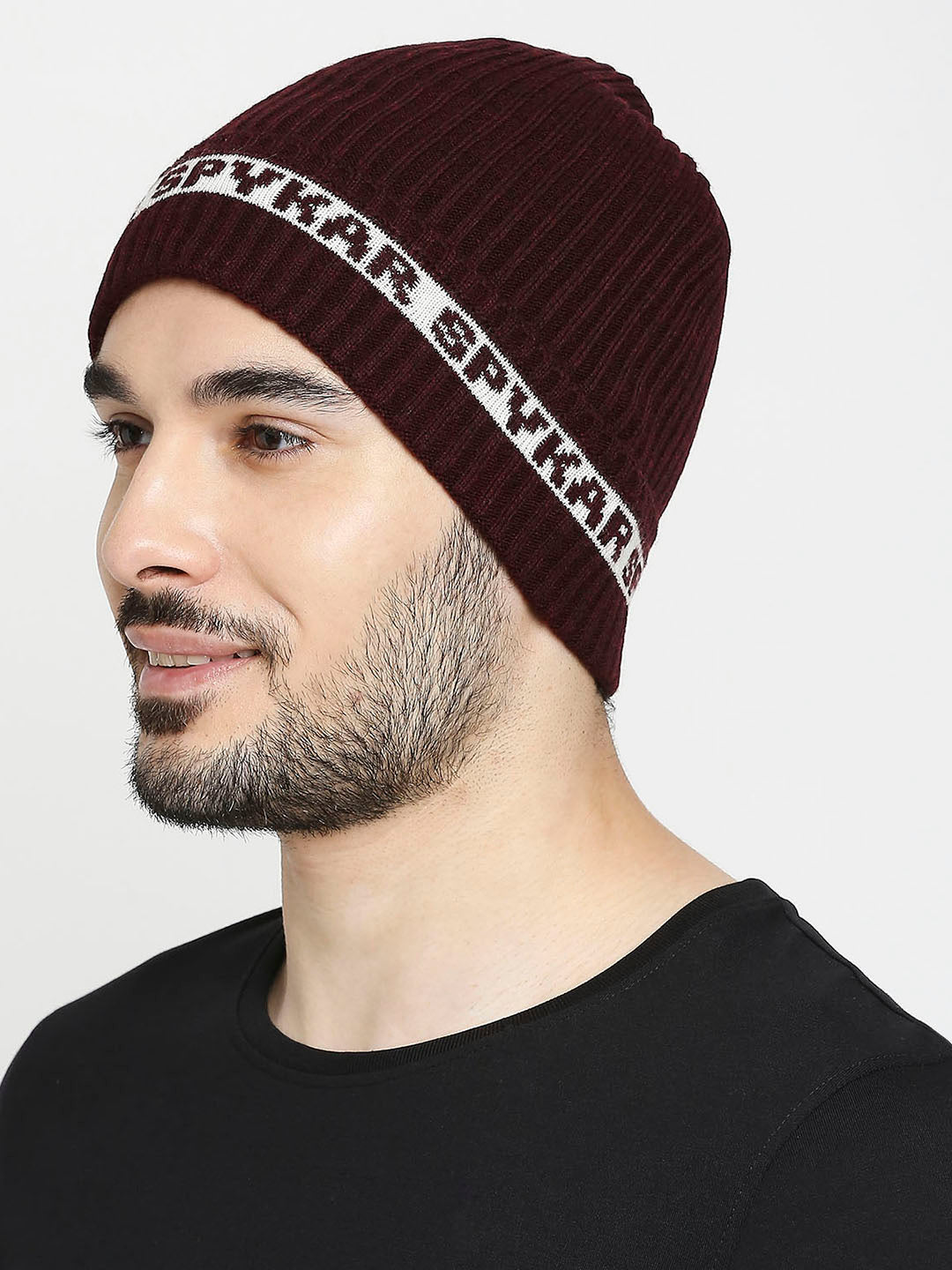 Spykar Wine Cotton Beanie Cap