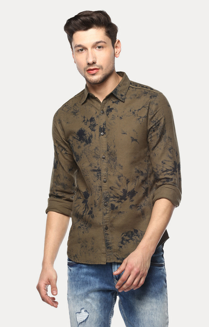 Spykar Men'S Green Cotton Printed Casual Shirts