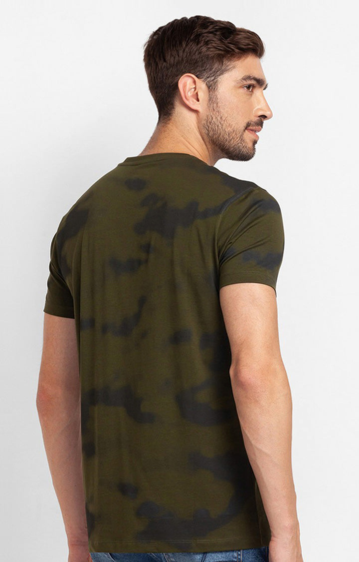 Spykar Rifle Green Cotton Half Sleeve Printed Casual T-Shirt For Men