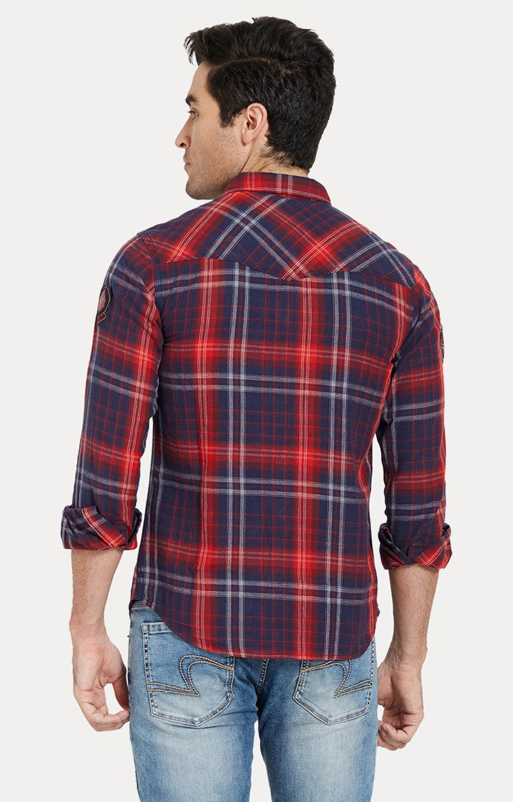 Spykar Men'S Blue Cotton Checked Casual Shirts