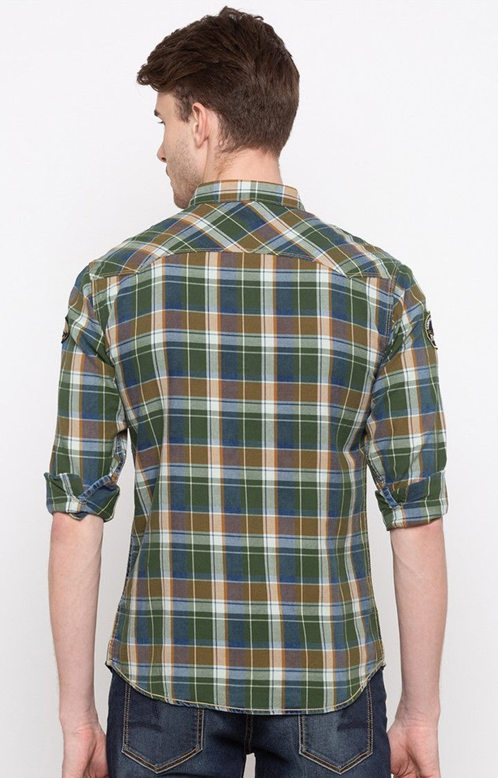 Spykar Men'S Green Cotton Checked Casual Shirts