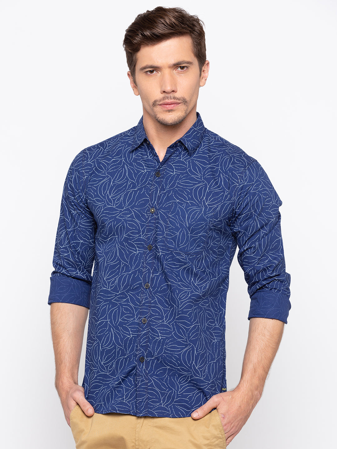 Spykar Slim Fit Men Blue Cotton Casual Shirt