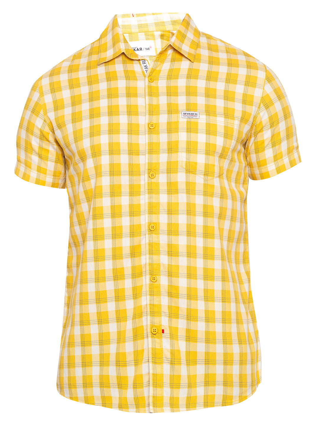 Spykar Men Yellow Checked Slim Fit Casual Shirt