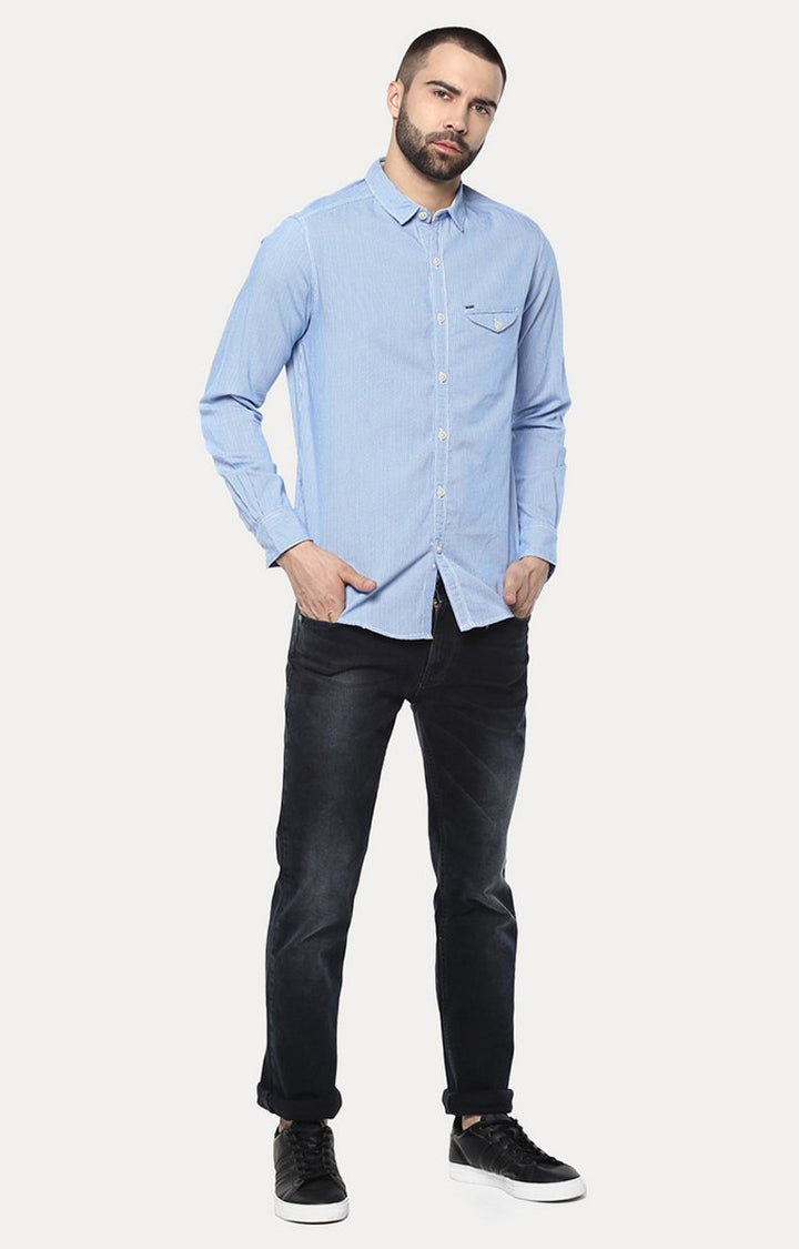 Spykar Men'S Blue Cotton Melange Casual Shirts