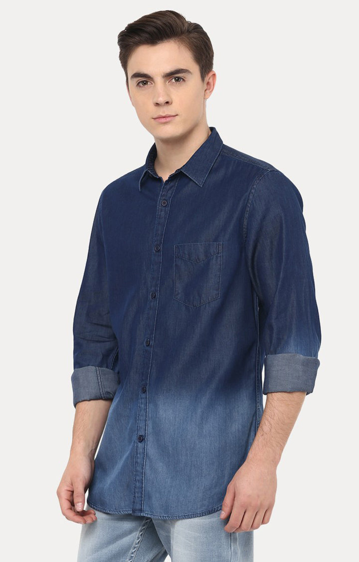 Spykar Men'S Blue Cotton Solid Casual Shirts