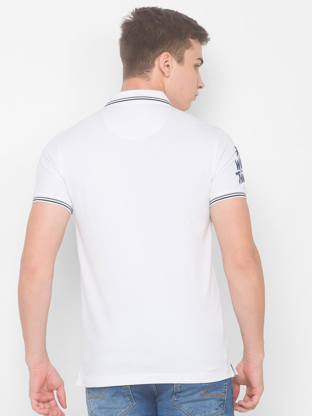 Spykar Men White Cotton Slim Fit Polo T-Shirt