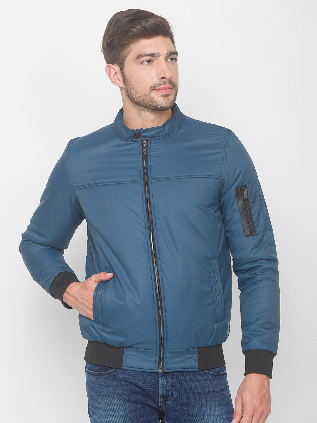 Spykar Blue Polyester Men Front Open Jacket