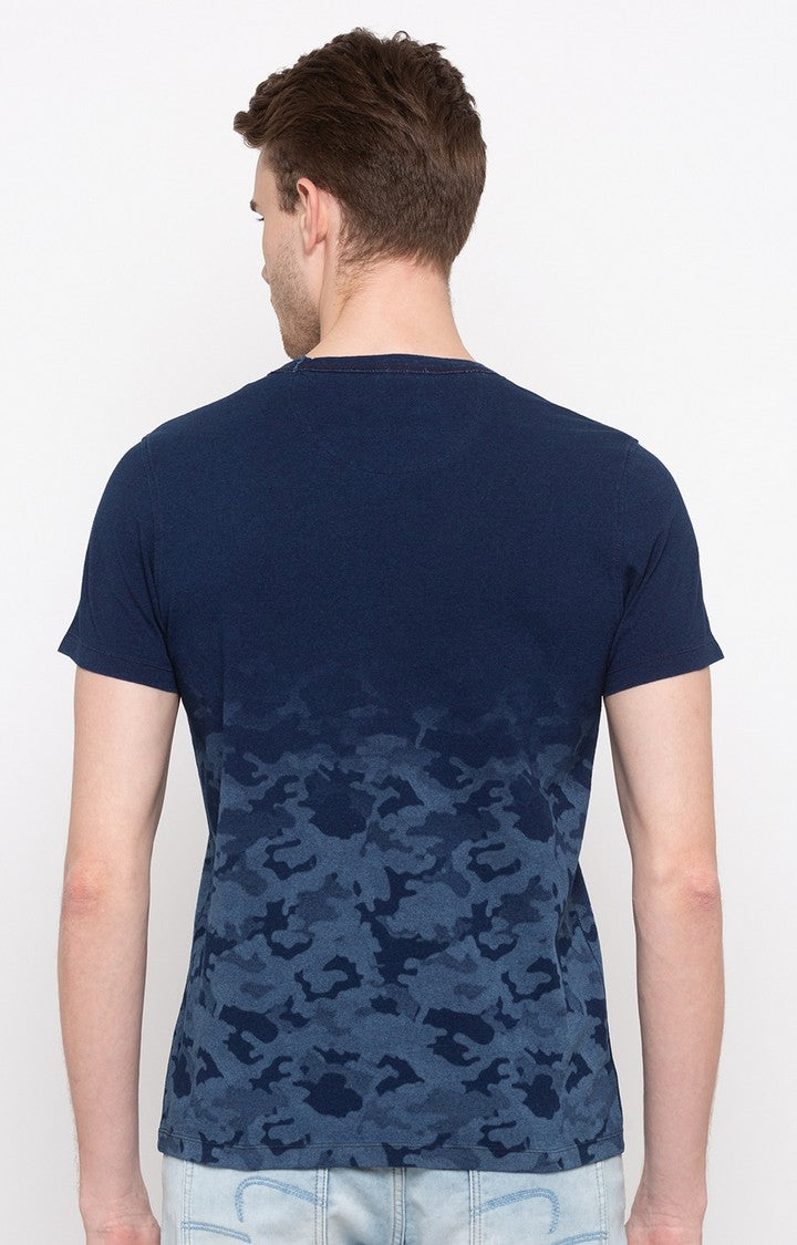 Spykar Indigo Printed Slim Fit Men T-Shirts