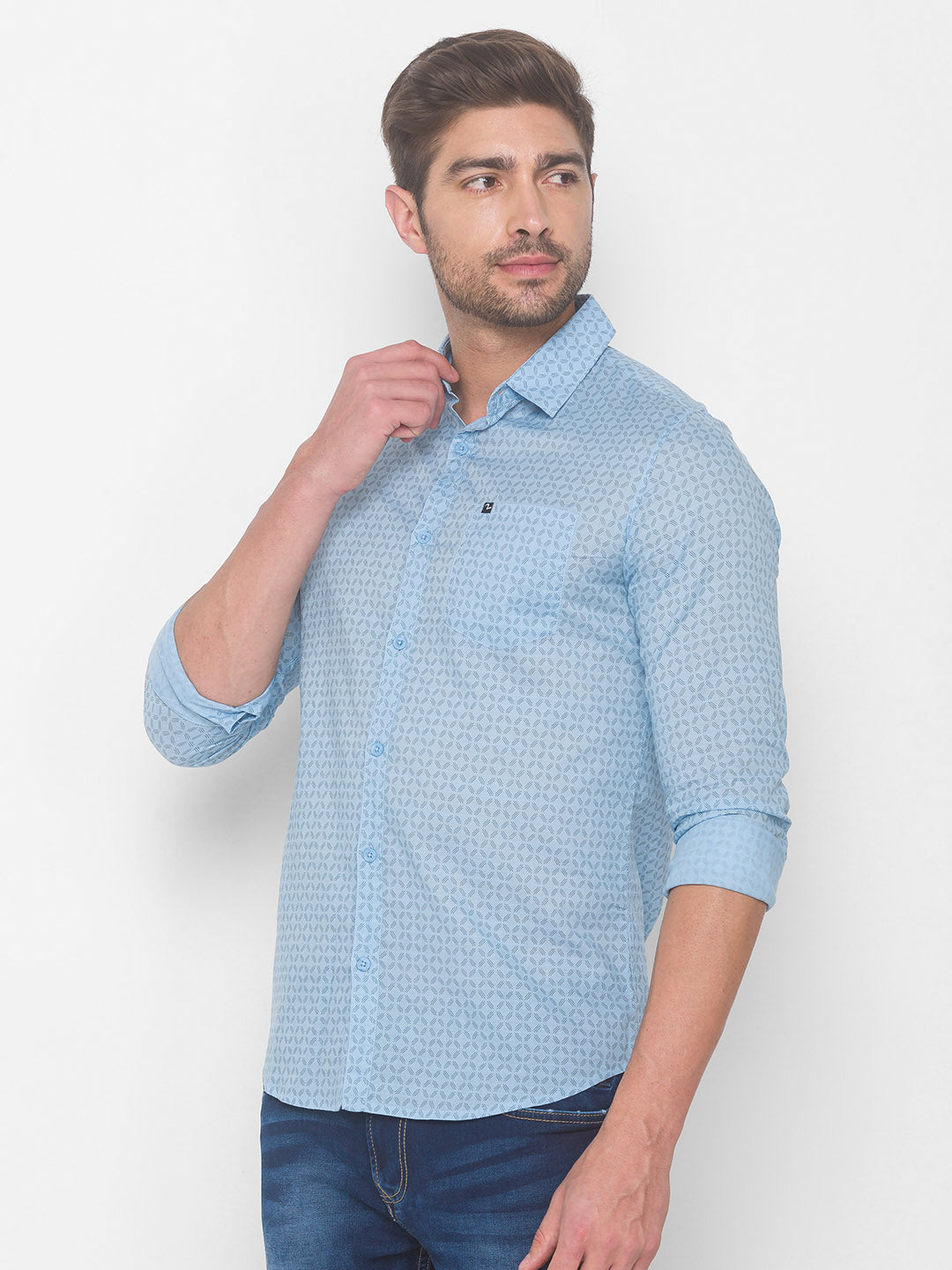 Spykar Men Sky Blue Cotton Shirts (Regular)