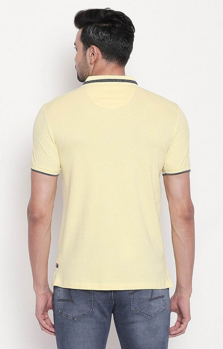 Spykar Men Yellow Cotton Slim Fit Polo T-Shirt