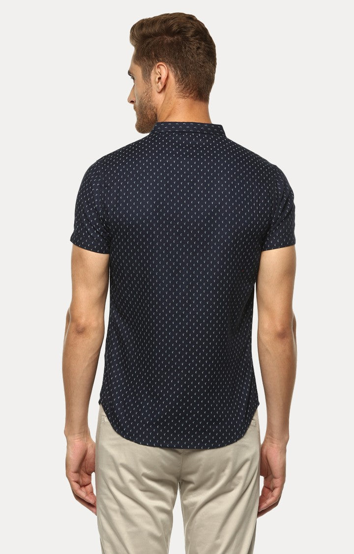 Spykar Men'S Blue Cotton Printed Casual Shirts