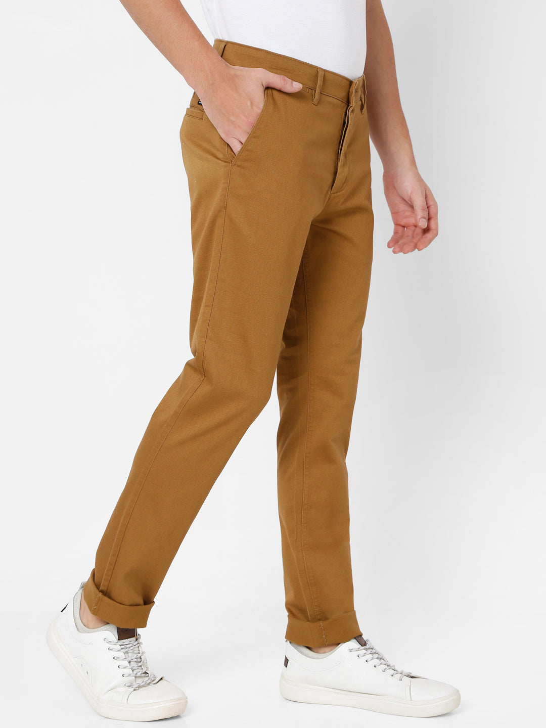 Spykar Men Khaki Cotton Slim Fit Trosuer