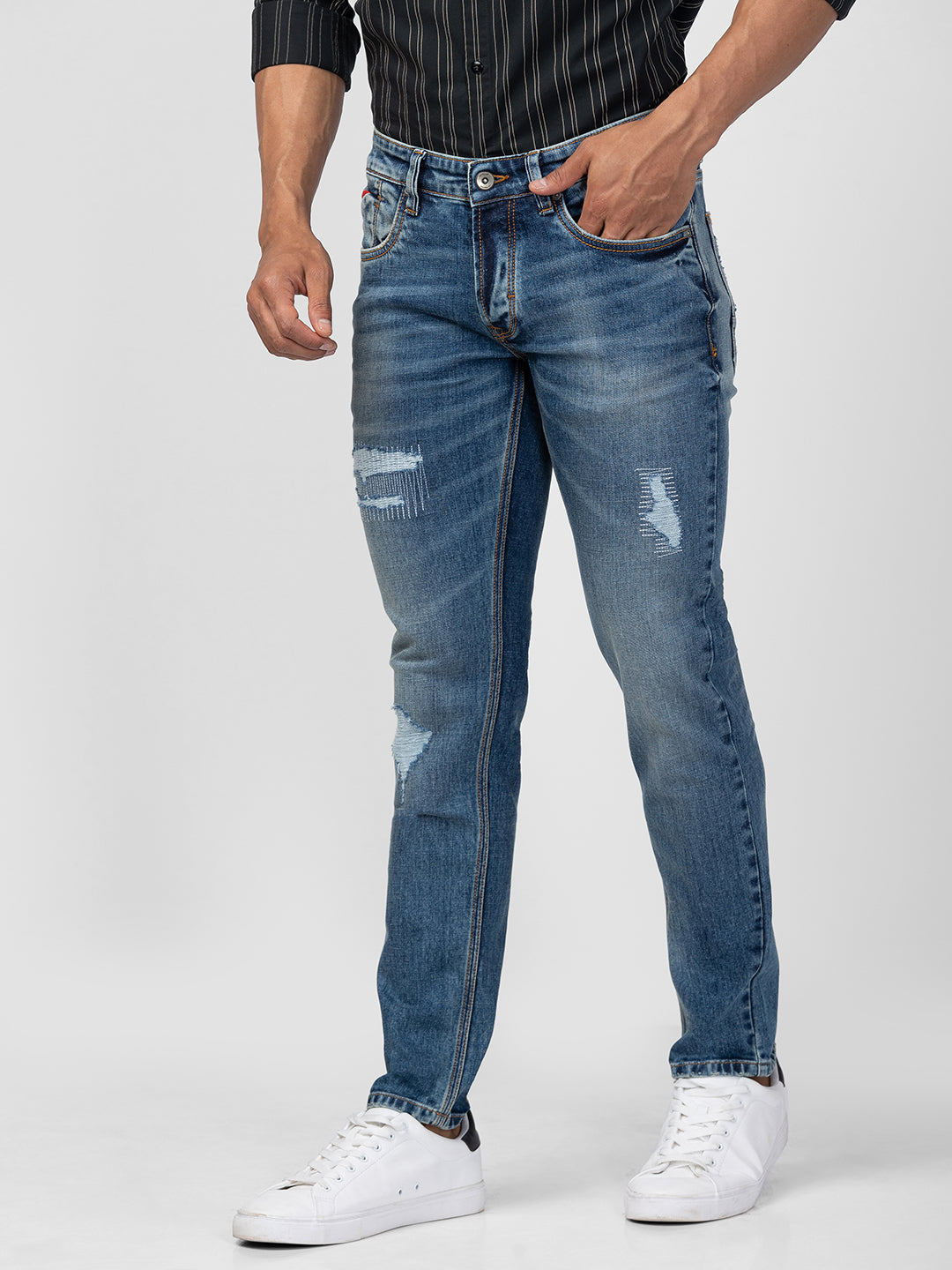 Spykar Men Vintage Blue Cotton Slim Fit Regular Length Jeans (Skinny )