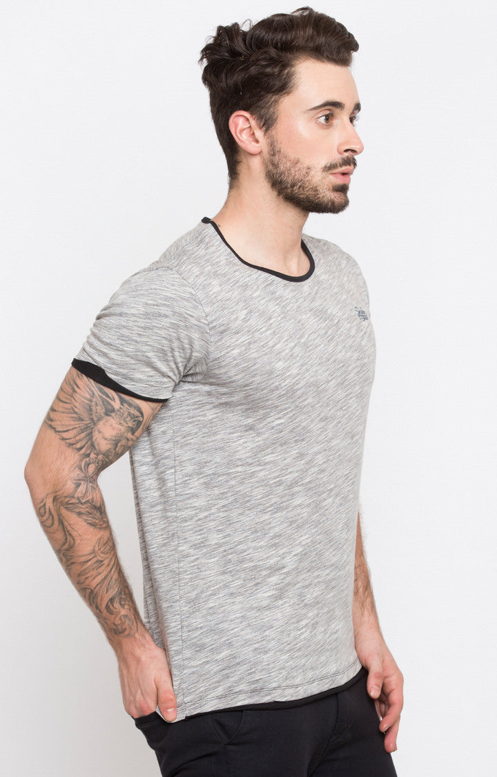 Spykar Grey Melange Slim Fit Men T-Shirts