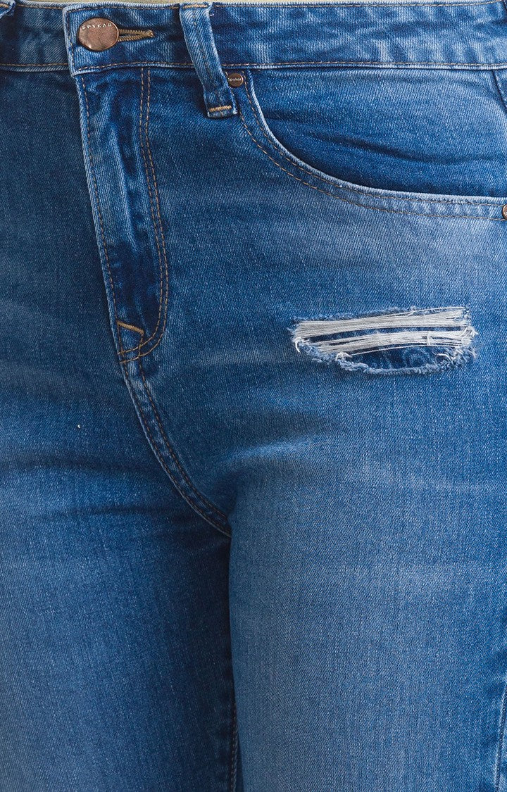 Spykar Mid Blue Cotton Super Skinny Ankle Length Jeans For Women (Alexa)