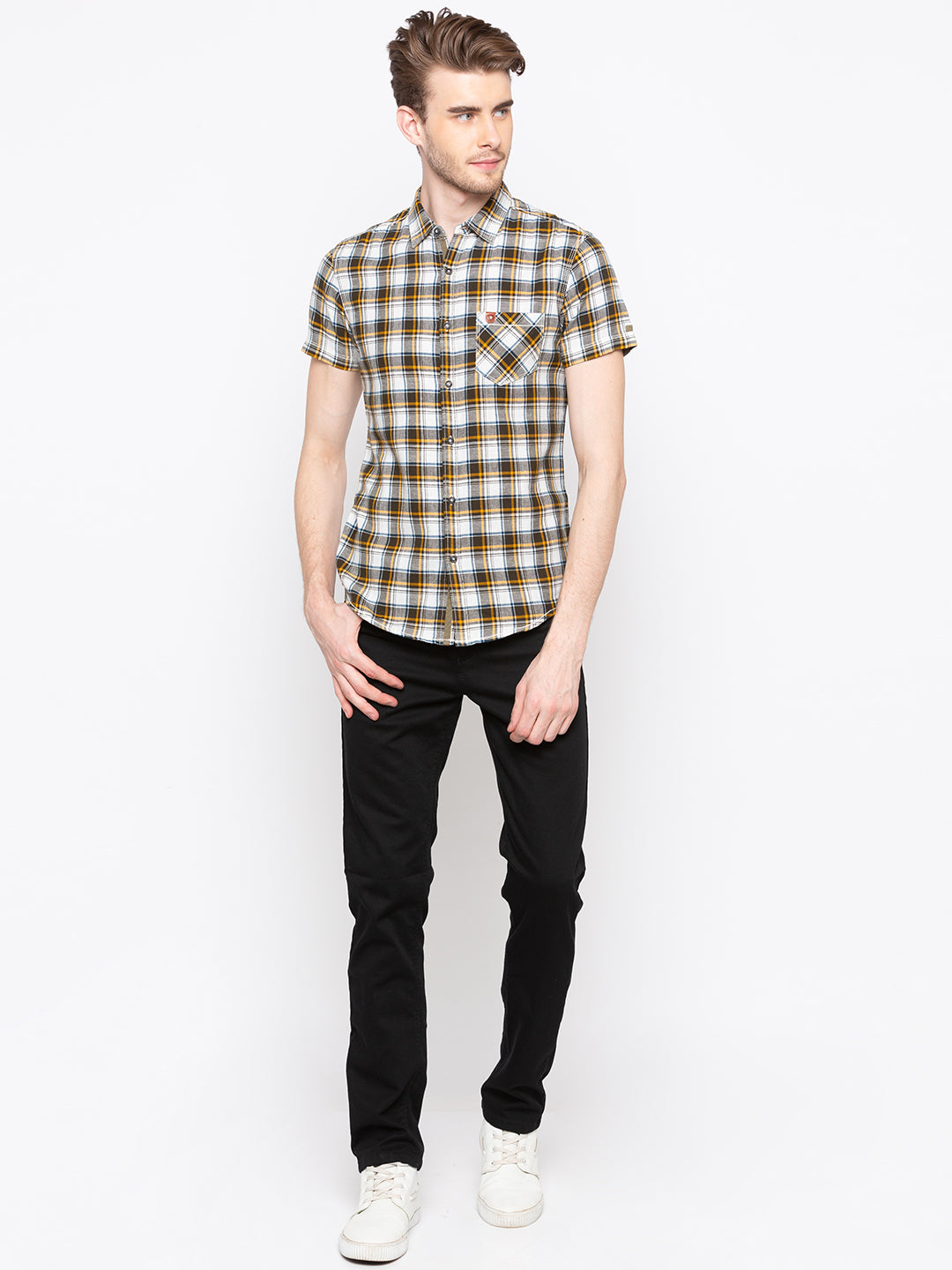 Spykar Men Olive Checked Slim Fit Casual Shirt