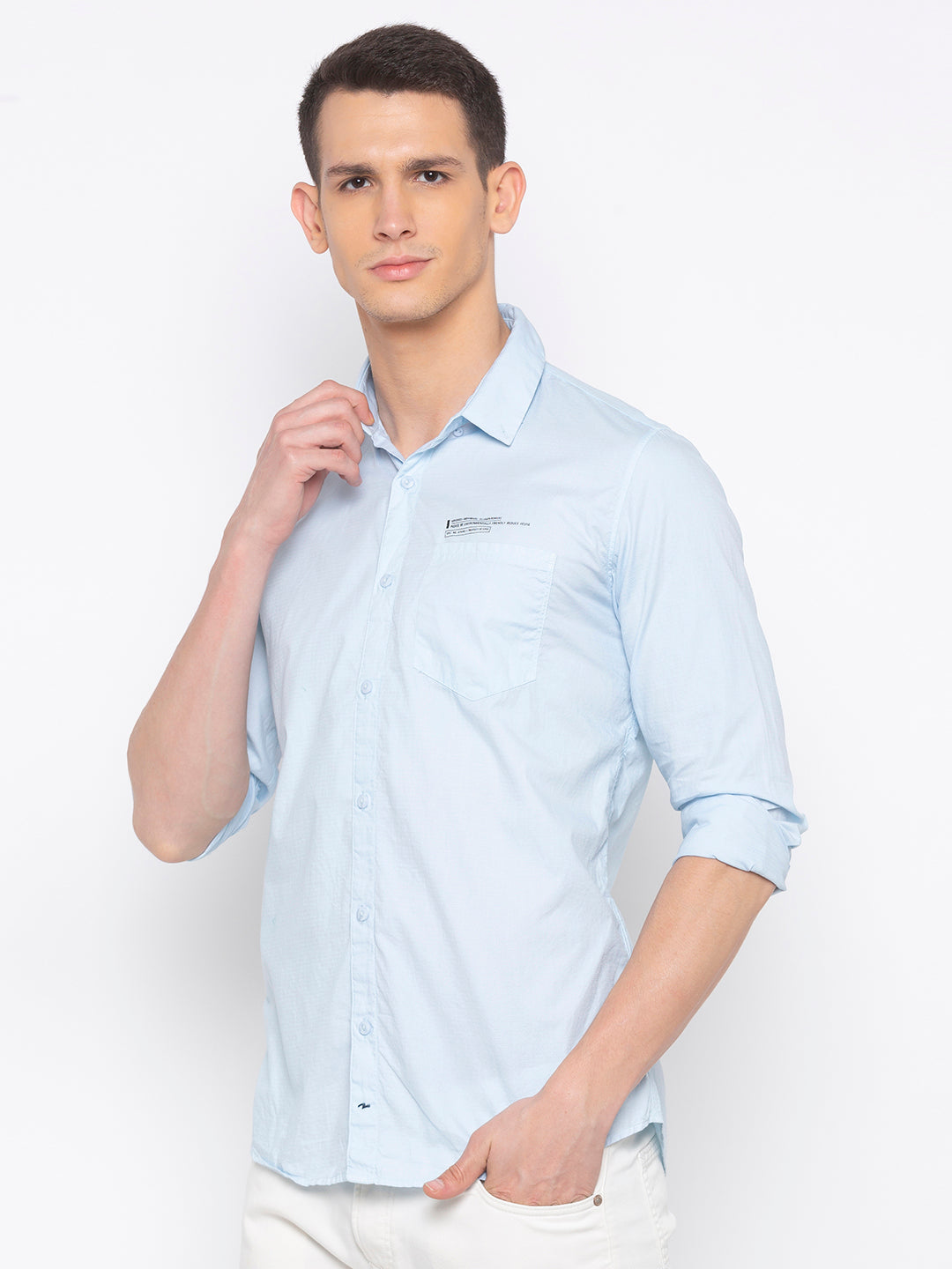 Spykar Men Sky Blue Solid Slim Fit Casual Shirt