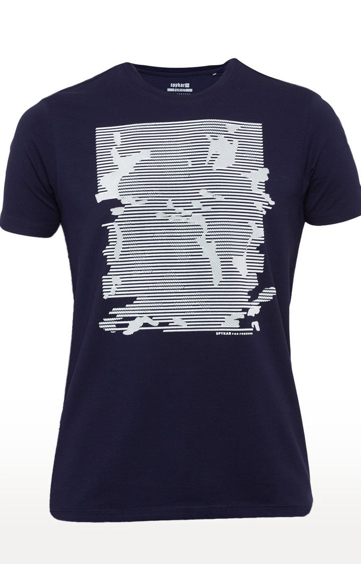 Spykar Navy Printed Slim Fit Men T-Shirts