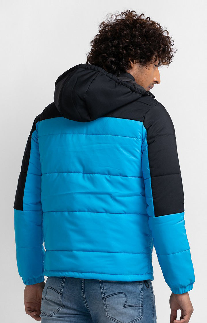 Spykar Aqua Blue Polyester Full Sleeve Hooded Jacket For Men