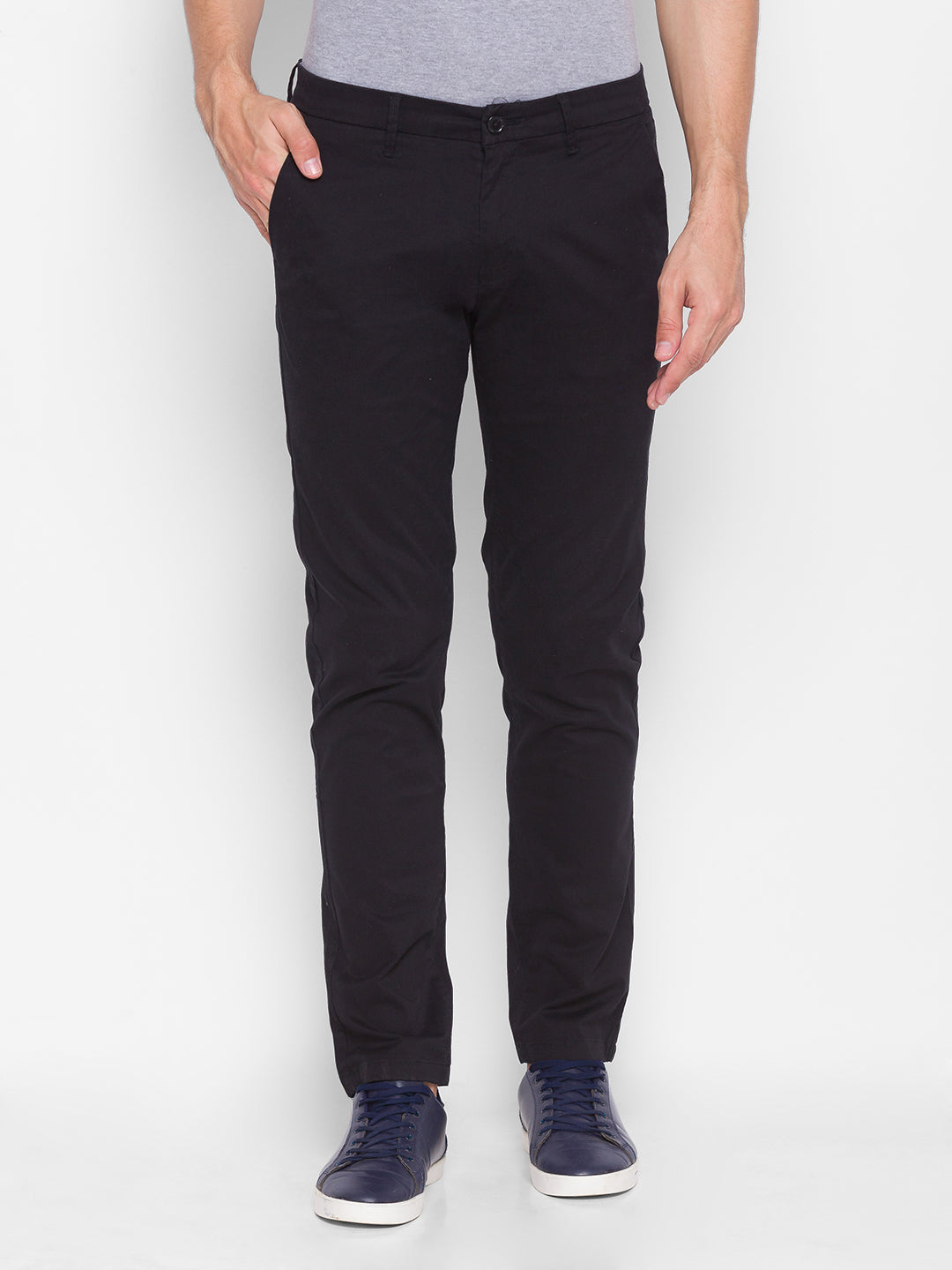 Spykar Men Black Cotton Slim Fit Casual Trouser