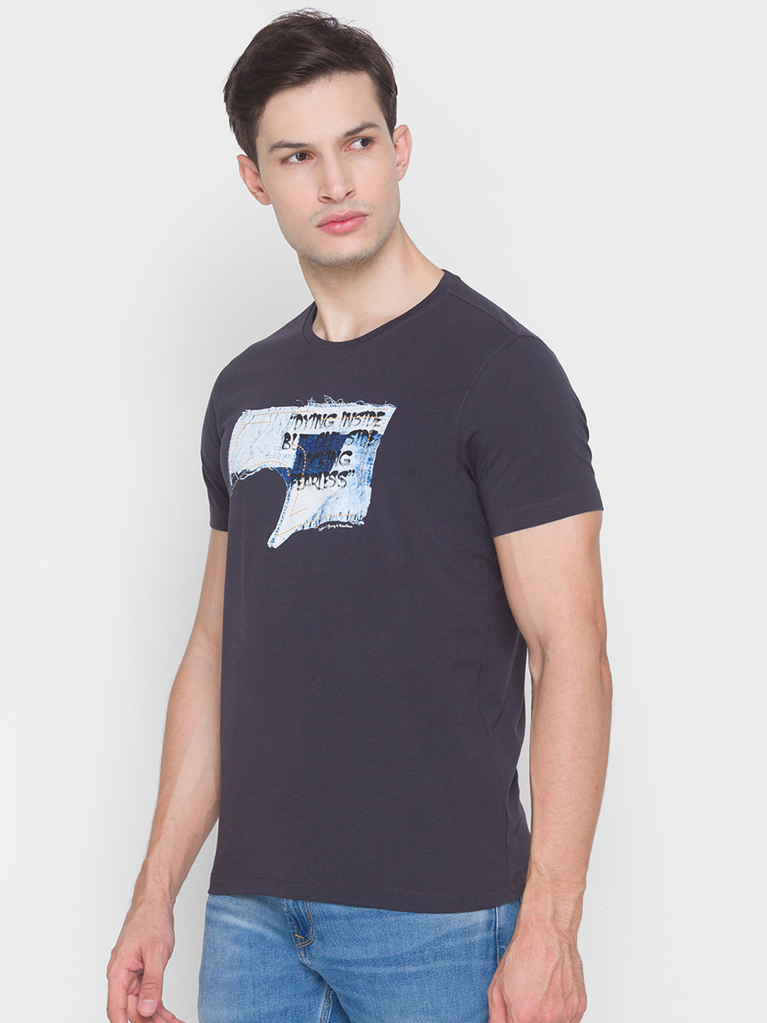 Spykar Black Cotton Men T-Shirt