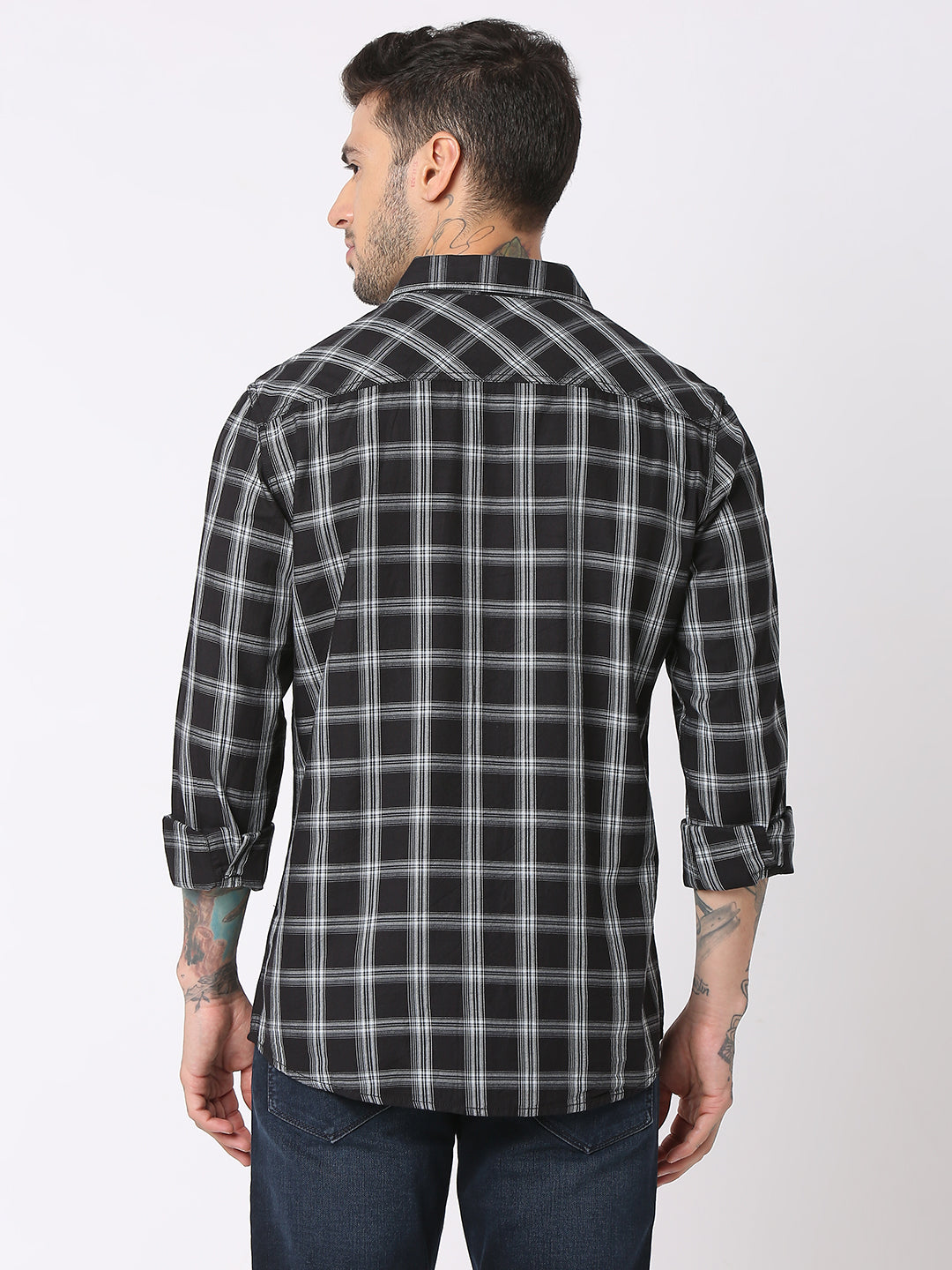 Spykar Men Black Cotton Regular Fit Checkered Shirts