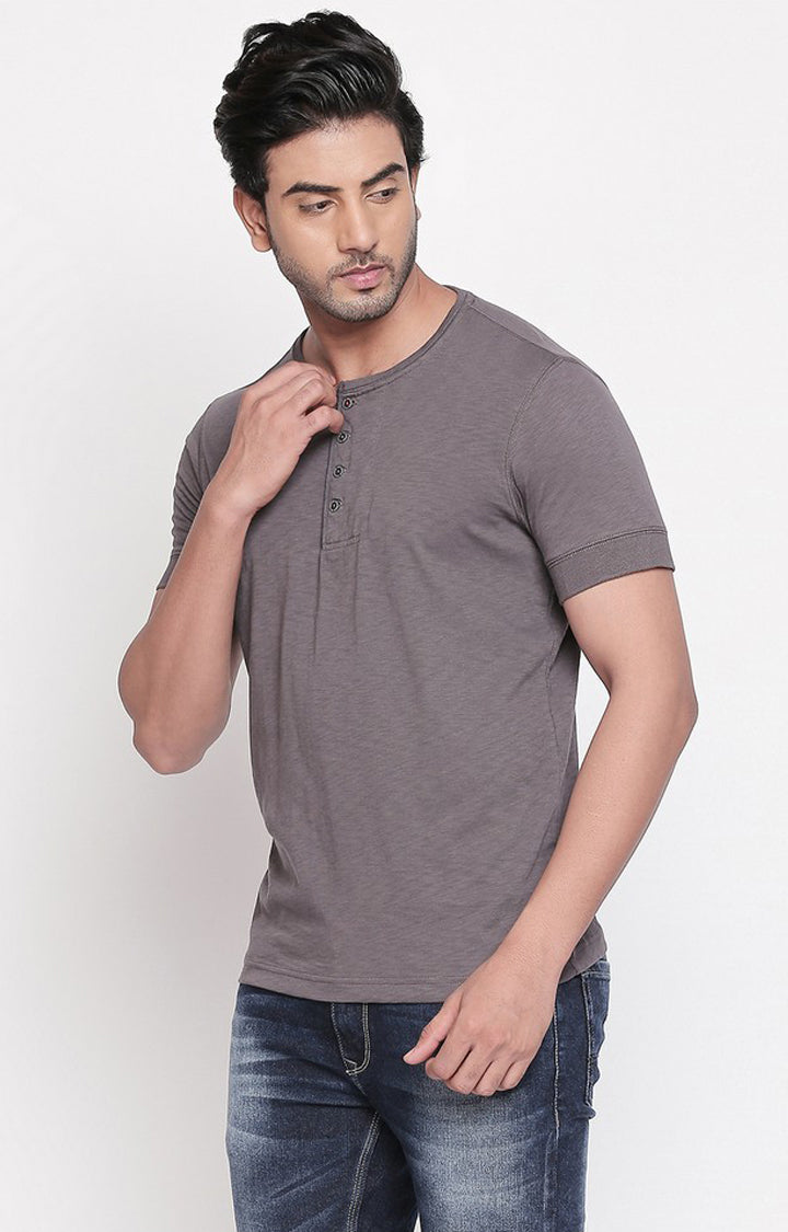 Spykar Men Grey Cotton Slim Fit M and arin T-Shirt