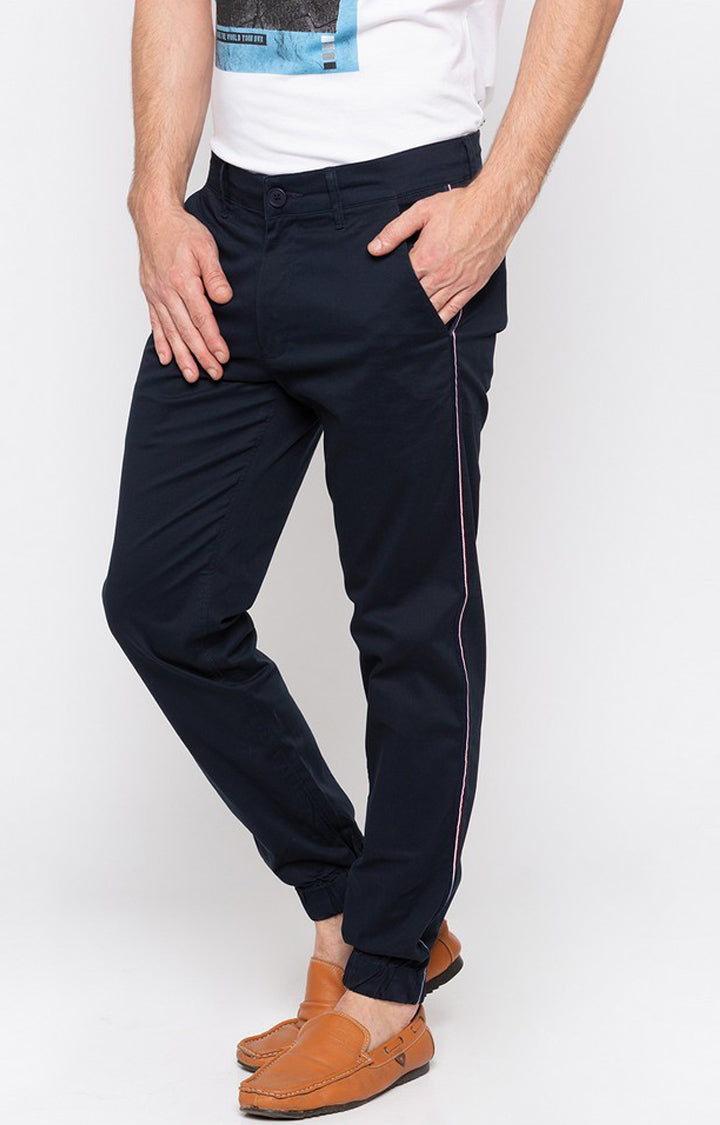 Spykar Men Blue Cotton Slim Fit Casual Trousers