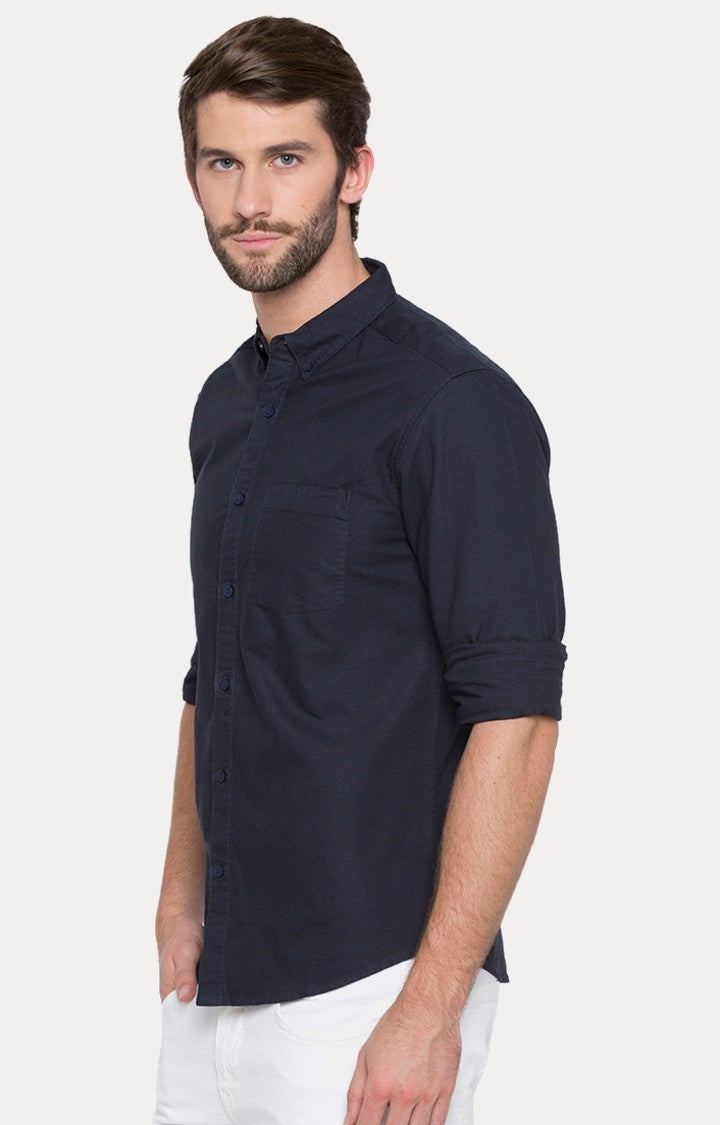 Spykar Men'S Blue Cotton Solid Casual Shirts