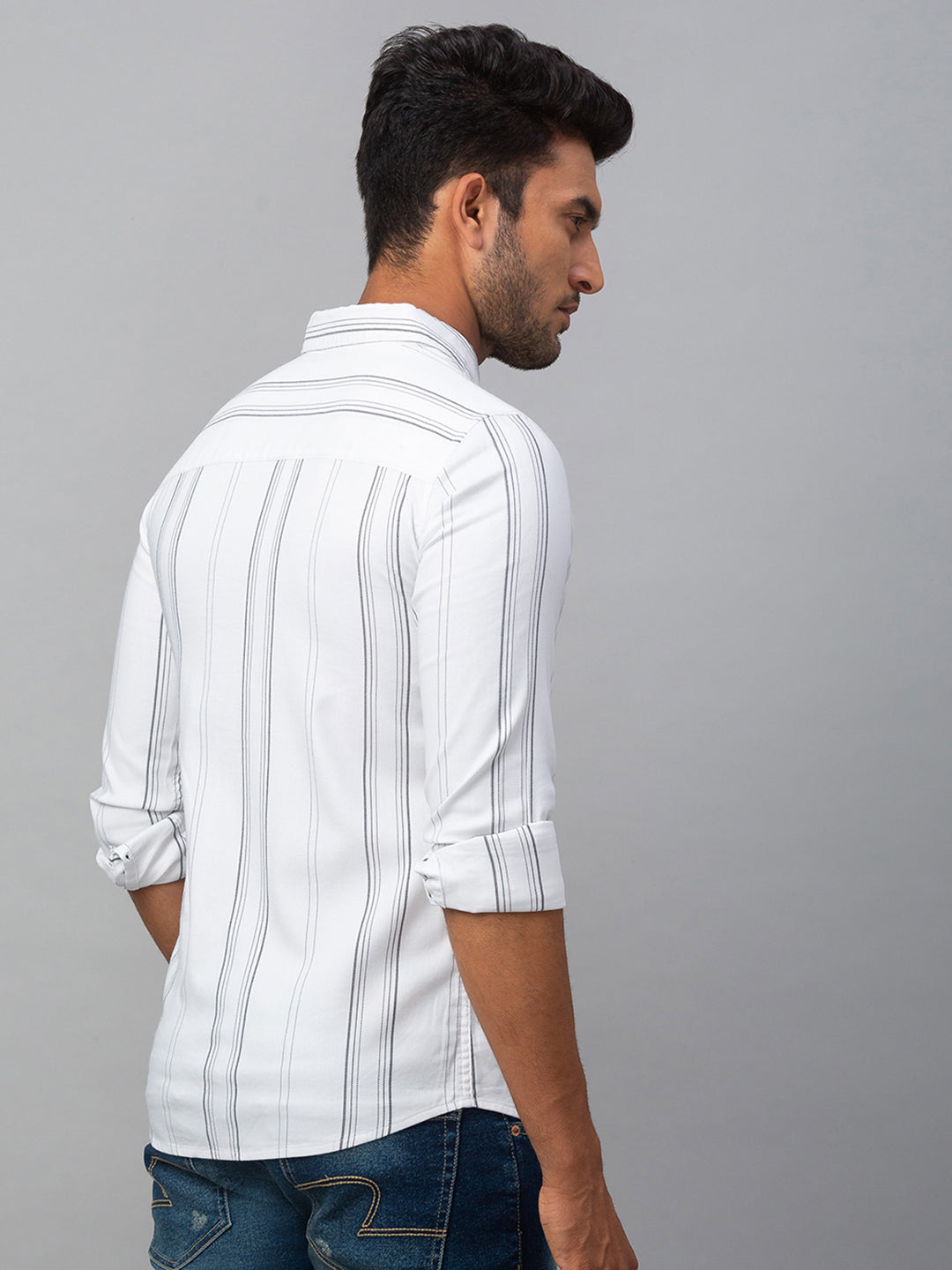 Spykar Men White Cotton Slim Fit Shirt