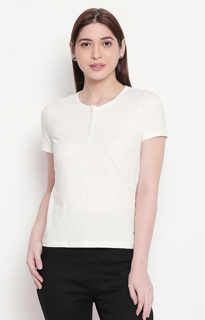 Spykar Women White Viscose Slim Fit M and arin T-Shirt