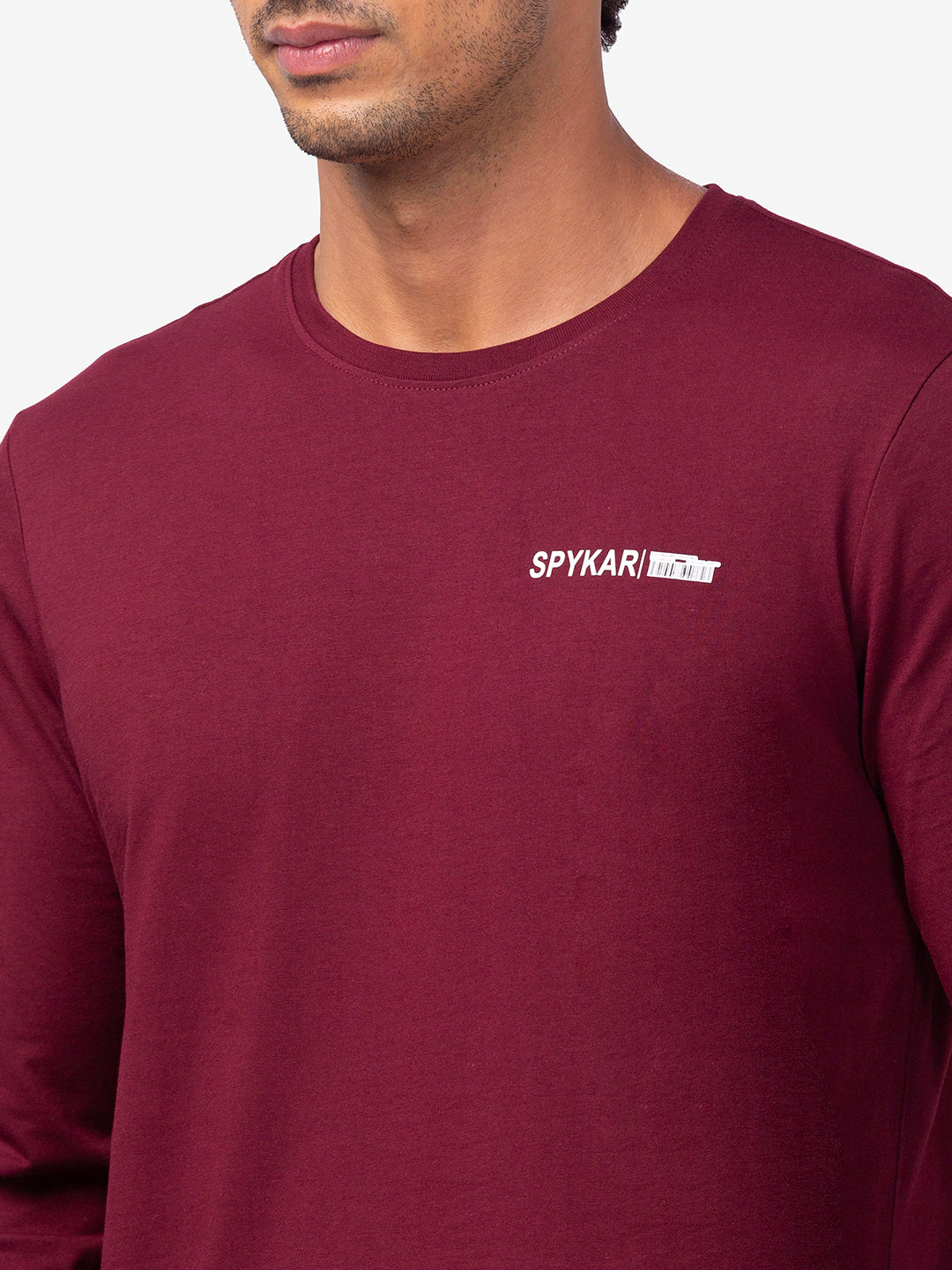 Spykar Men Wine Cotton Slim Fit Round Neck Plain T-Shirt