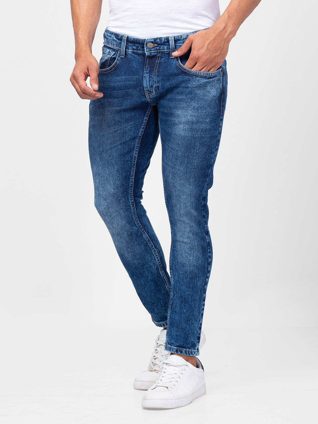 Spykar Men Mid Blue Cotton Slim Fit Tapered Length Jeans (Kano)