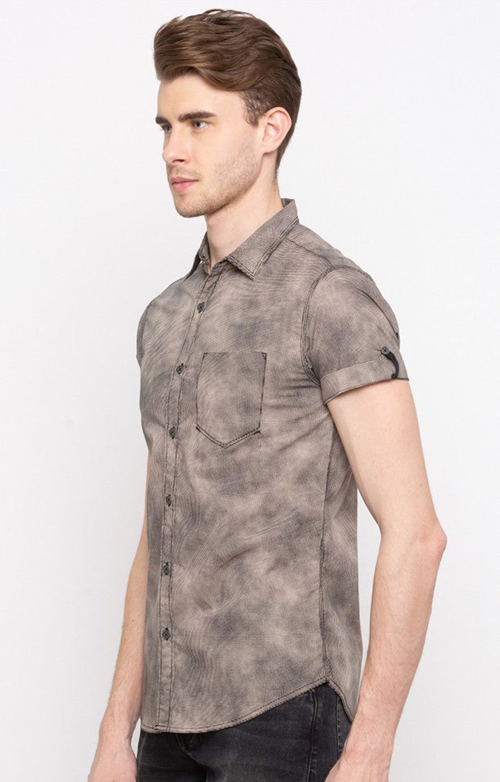 Spykar Men'S Grey Cotton Printed Casual Shirts