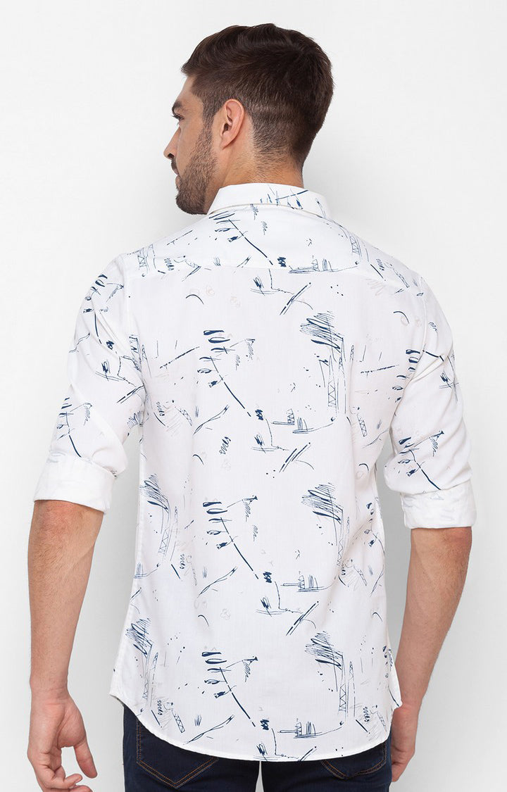 Spykar White Cotton Full Sleeve Printed Shirt For Men