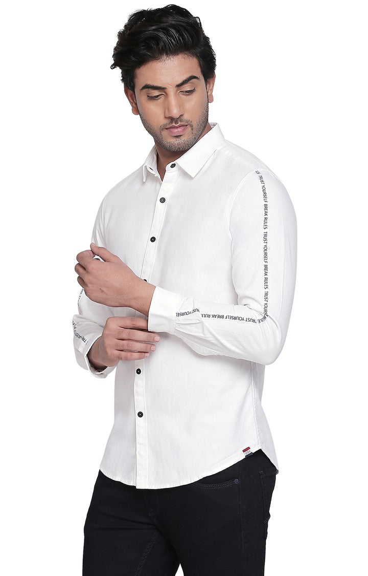 Spykar Men'S White Cotton Solid Casual Shirts