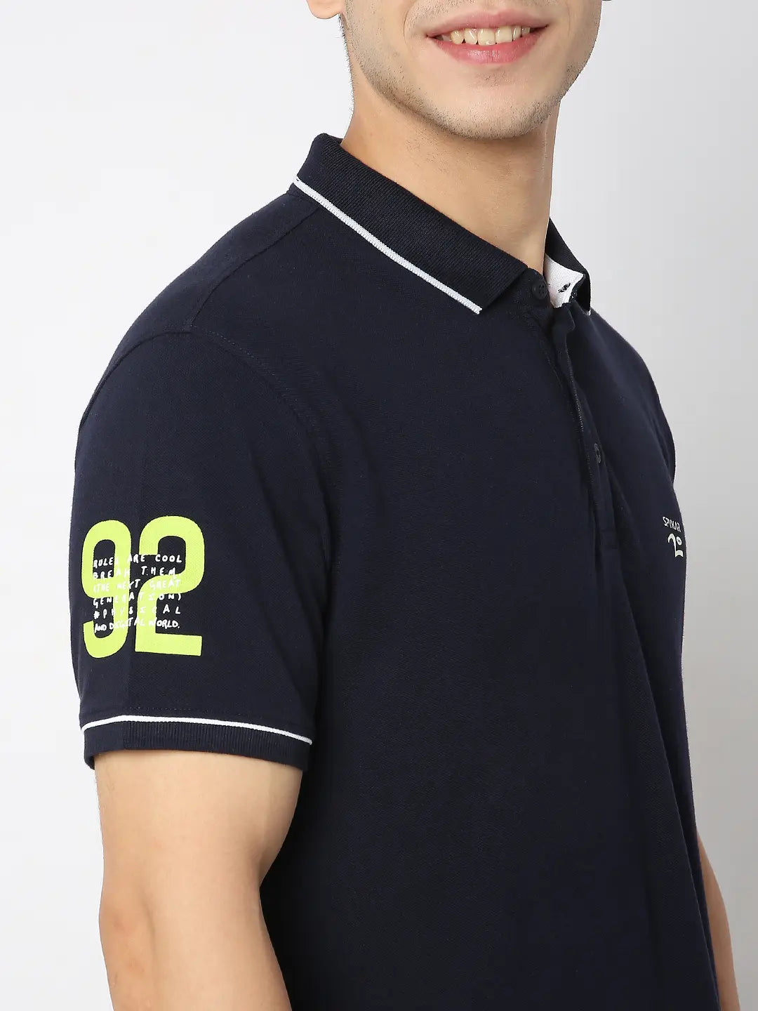 Spykar Men Navy Blue Cotton Regular Fit Plain Polo Tshirt