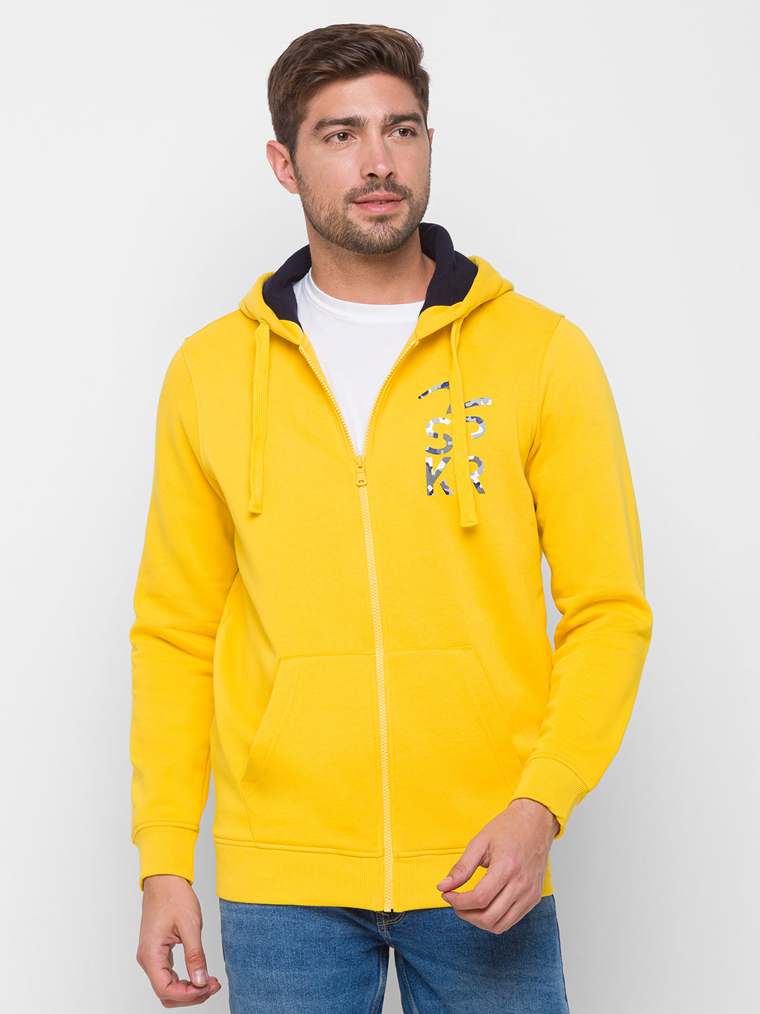 Spykar Yellow Cotton Regular Fit Sweatshirt For Men