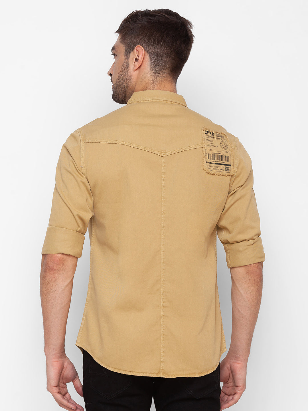 Spykar Camel Khaki Cotton Full Sleeve Plain Shirt For Men