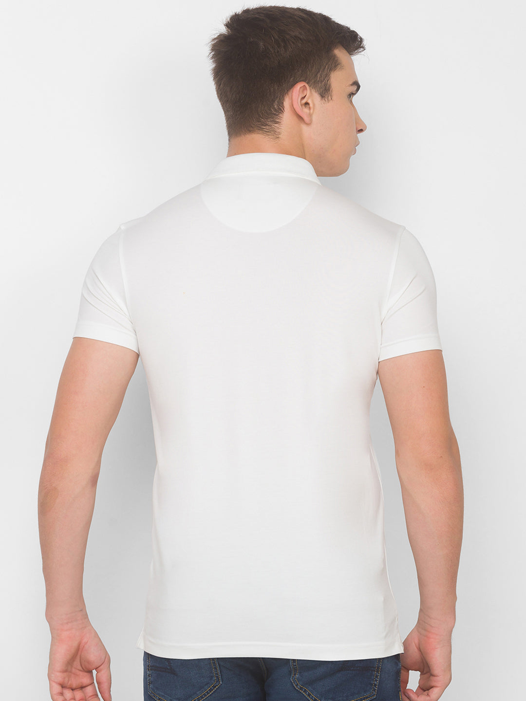 Spykar Men White Cotton Slim Fit Round Neck T-Shirt