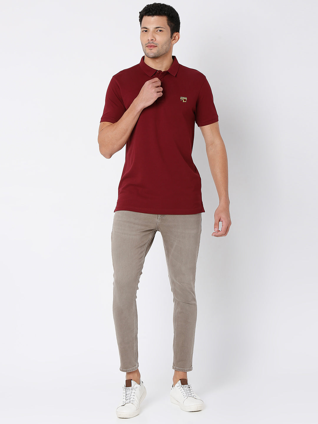 Spykar Men Wine Cotton Half Sleeve Plain Casual Polo T-Shirt