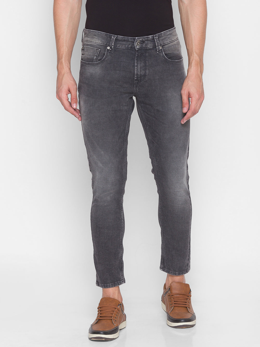 Spykar Men Grey Cotton Slim Fit Tapered Length Jeans (Kano)