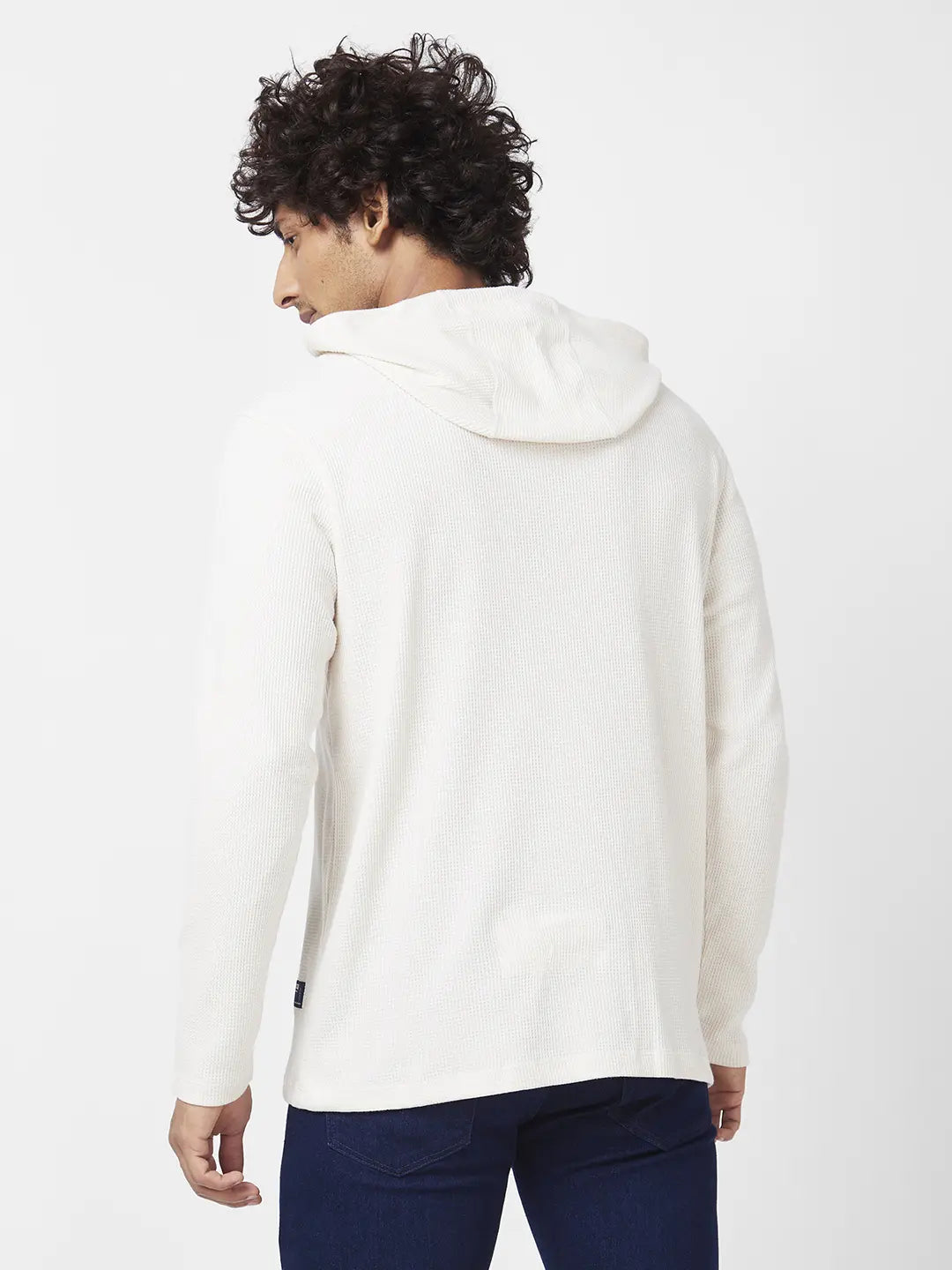 Buy Spykar Men Off White Blended Slim Fit Full Sleeve Hooded Plain Tshirt Online