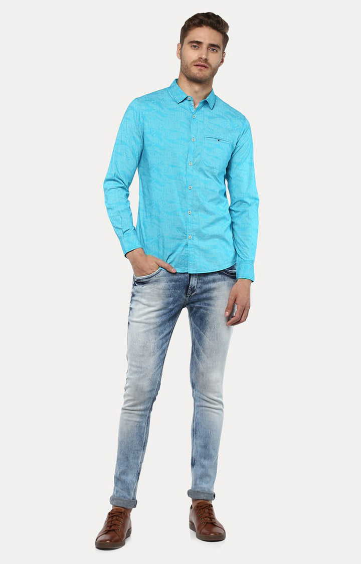 Spykar Men'S Blue Cotton Melange Casual Shirts