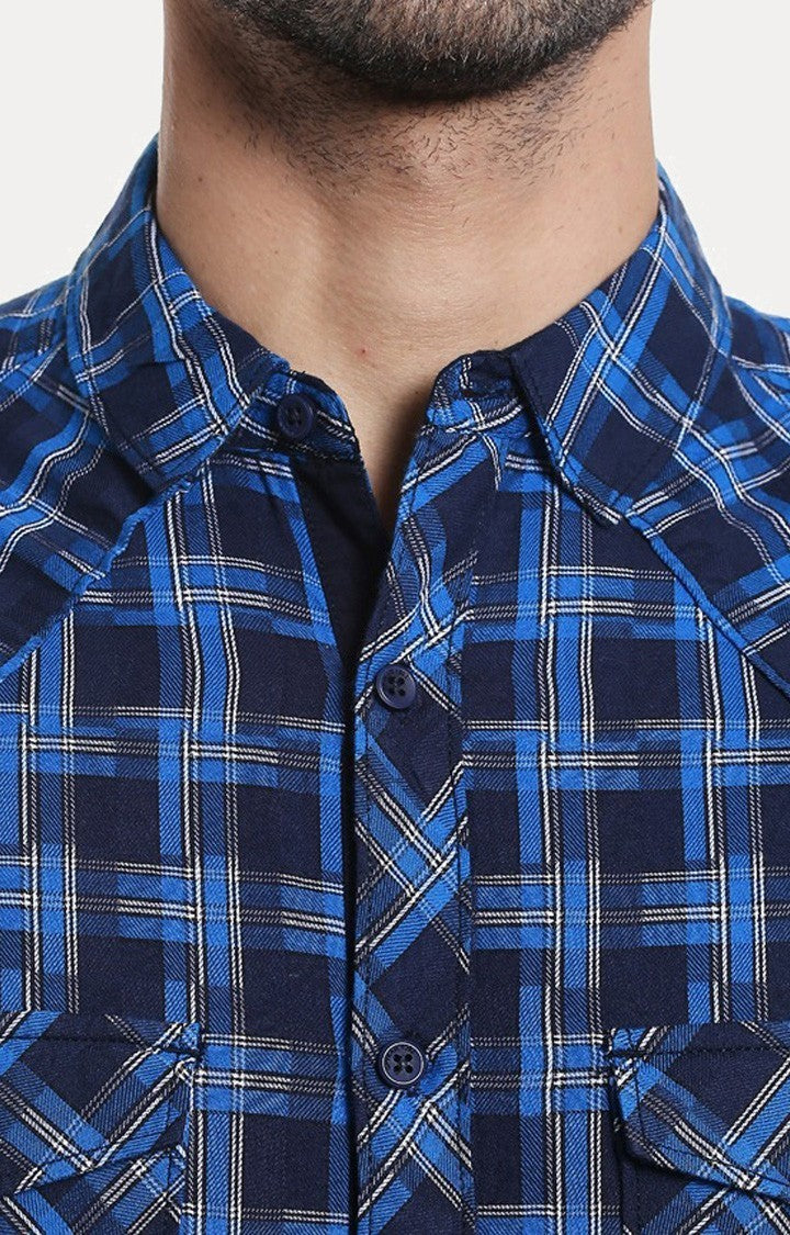 Spykar Men'S Blue Cotton Checked Casual Shirts