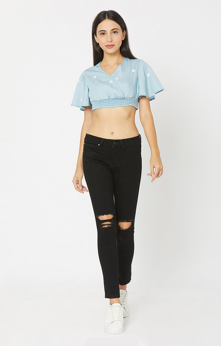 Spykar Women Ice Blue Cotton Crop Top