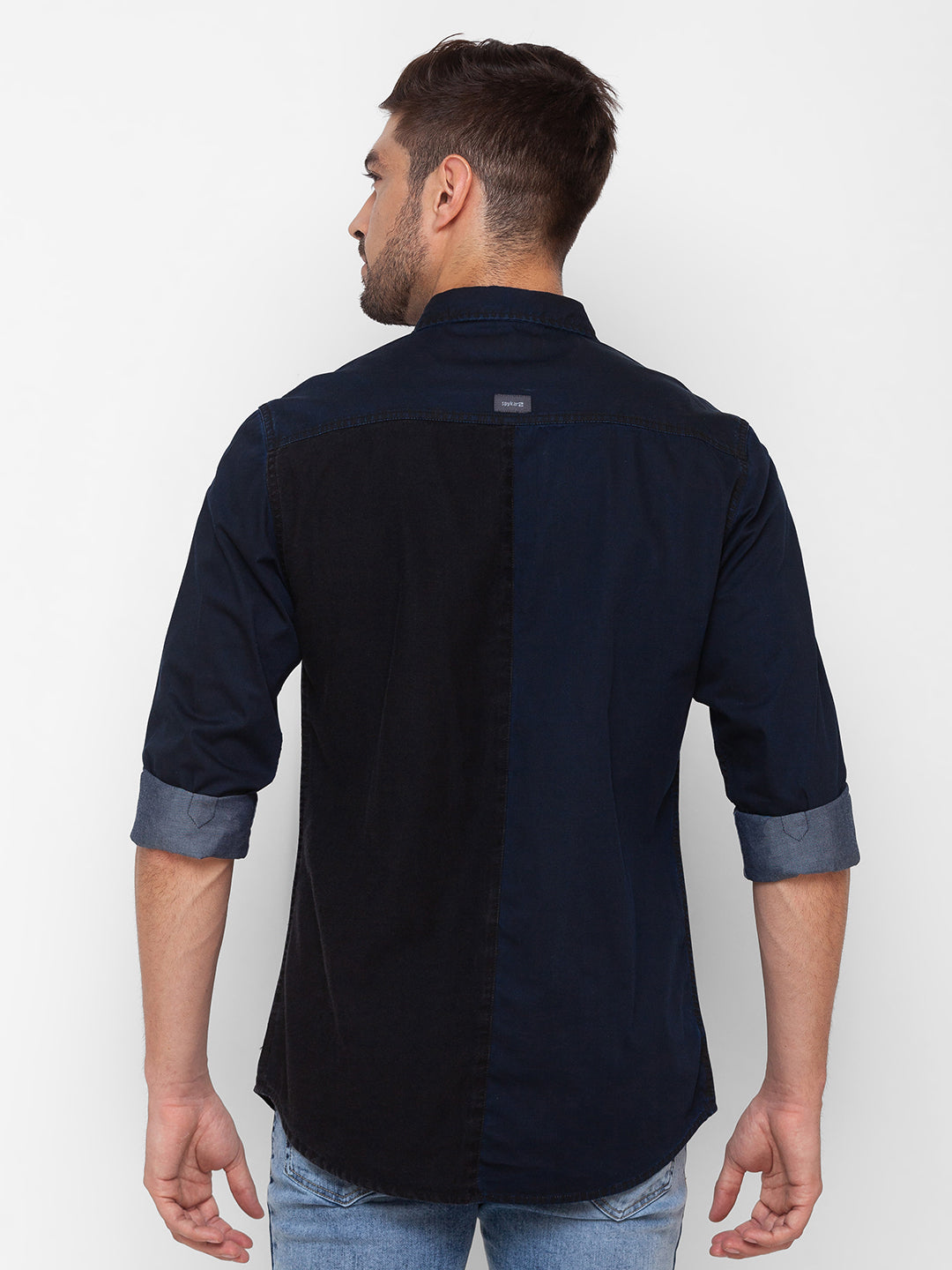 Spykar Dark Blue Cotton Full Sleeve Denim Shirt For Men